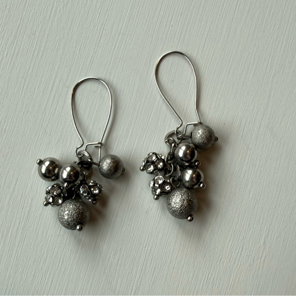 Silver Beaded Drop Earrings